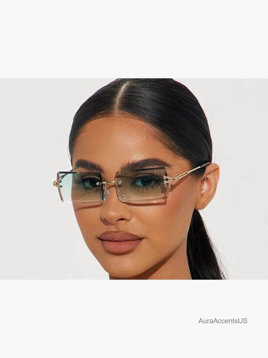 Rimless Rectangle Sunglasses Women Men Trendy Frameless Glasses UV400 main image 5